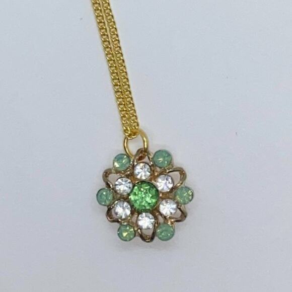 Gold-Tone Turquoise Green Rhinestone Necklace - Picture 6 of 13